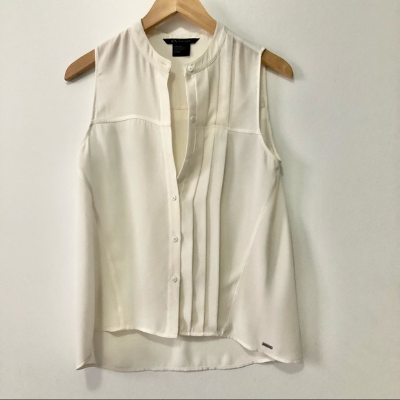 ARMANI EXCHANGE Womens White Pleated Button-Down Sleeveless Top Blouse XS - Picture 2 of 4